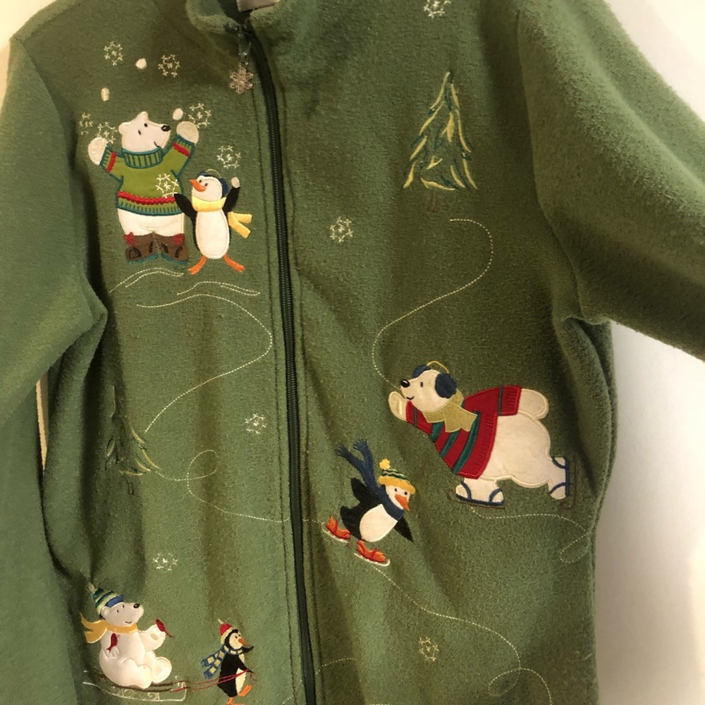 Vintage Christmas zipper green sweater- size M - Picture 8 of 16